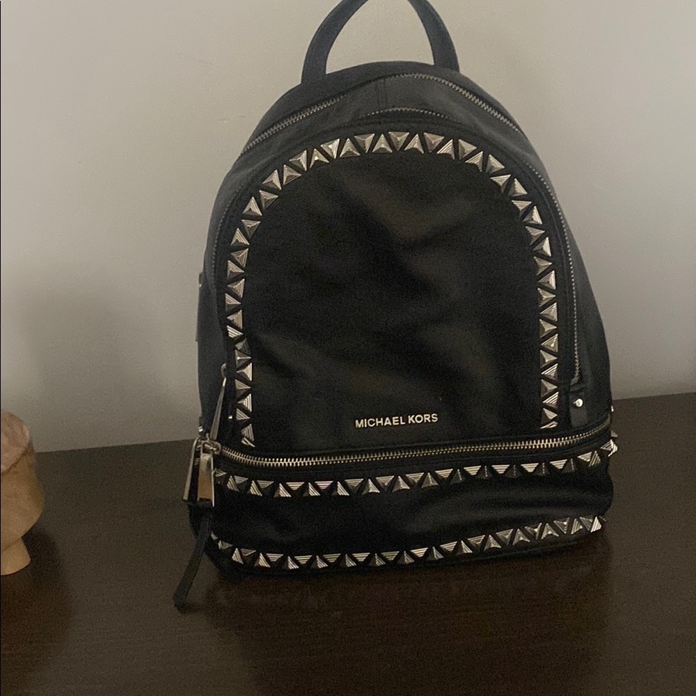 Michael Kors Black Backpack with Silver Accents